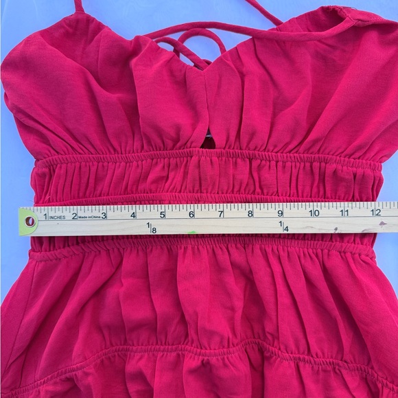 Monteau Cherry Red Cut-Out Tiered Midi Dress | size Small - Picture 4 of 9